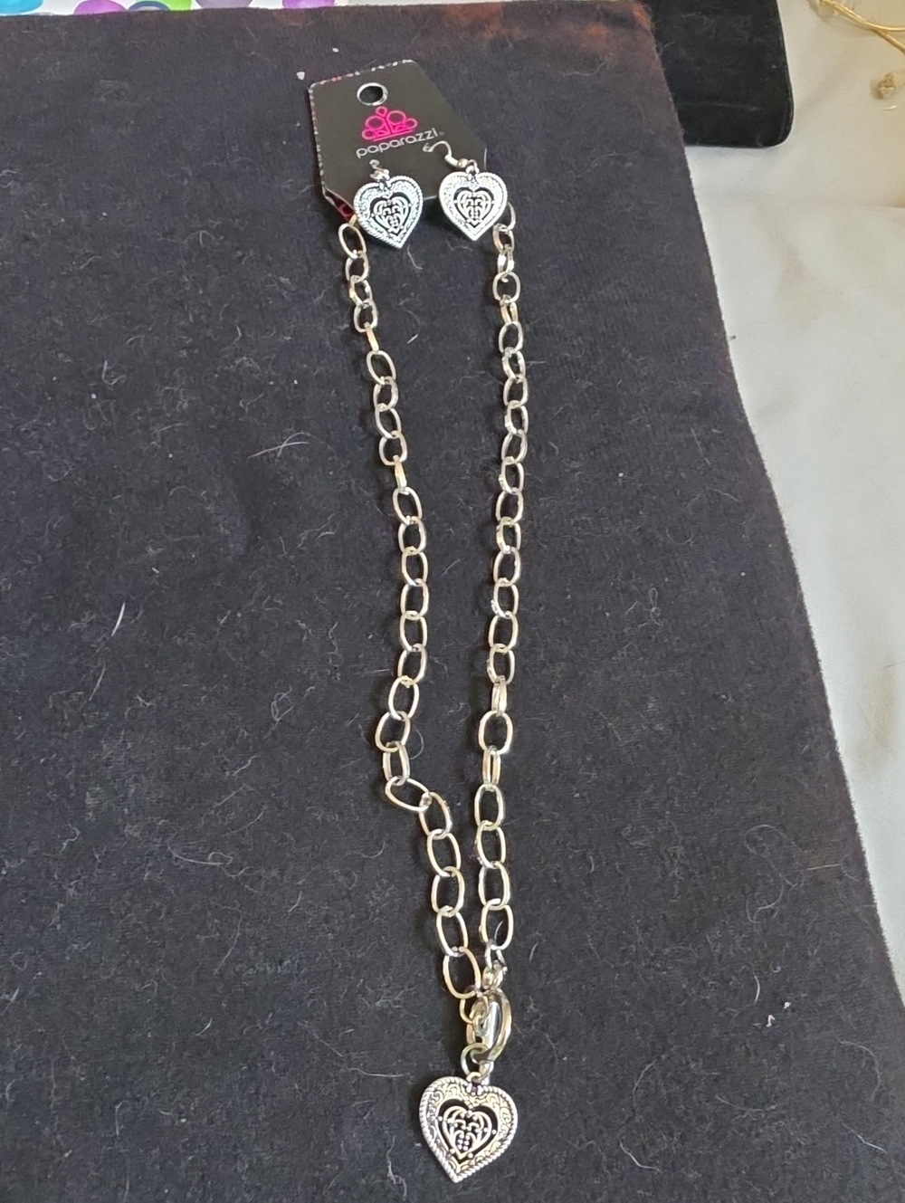 paparazzi Silver-Tone Heart Link Necklace with Heart Charm